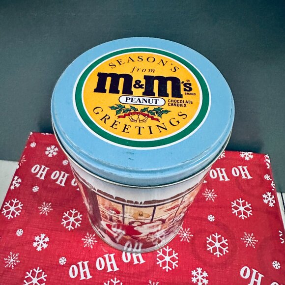 Vintage 90s M&Ms Santa Candy Tin Christmas Tin Cookie Tin Vintage Xmas M&Ms Tin - Picture 2 of 8